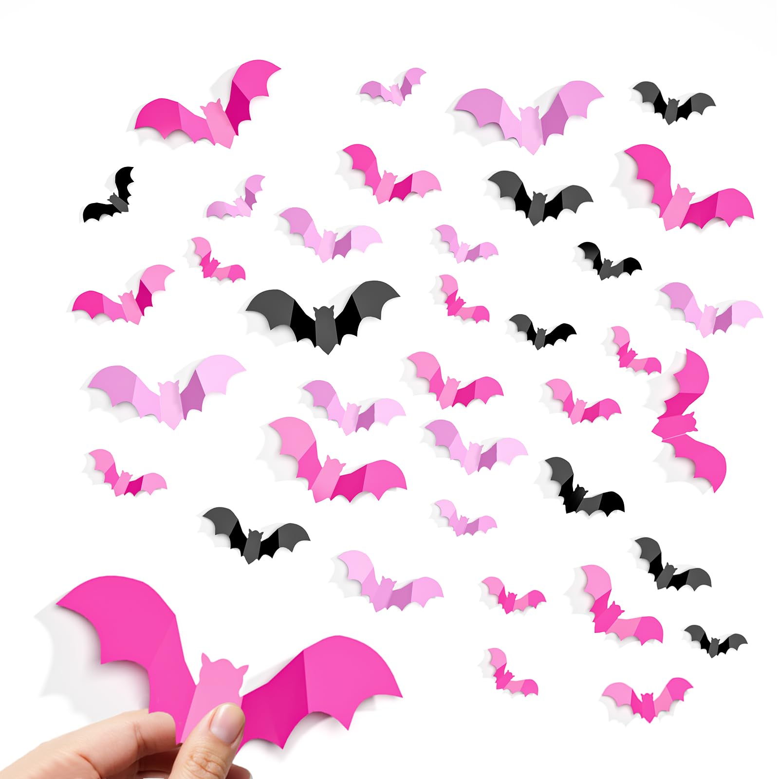 140Pcs Bats Halloween Decor, Spooky Halloween Party Supplies Stickers, 3D Bats Wall Decal, Cute Halloween Decorations Indoor for Bedroom, Bathroom, Home, Door, Window, Office